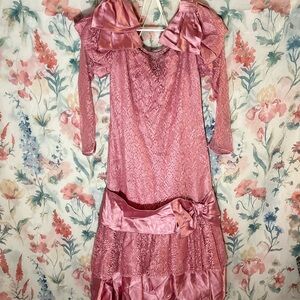 Vintage Pink Lace Prom Dress